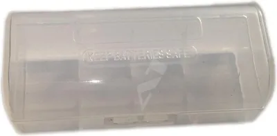 Imagen del producto de Caja de almacenamiento para 1 batería de tipo 26650, con dimensiones máximas de 26 x 67 mm. Generalmente, no es adecuada para baterías protegidas. Transparente