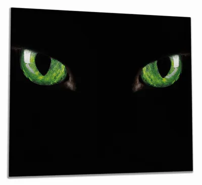 Produktbild von Wallario Herdabdeckplatte aus Glas, Größe 60 x 52 cm 1-teilig, Motiv Grüne Katzenaugen bei Nacht