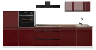 Imagen del producto de Mueble de cocina Vicco R-Line Rojo de alto brillo/Blanco 340 cm encimera Roble dorado, Model 66542