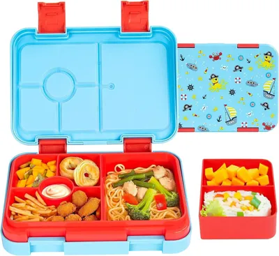 Produktbild von Brotdose,Lunchbox(Blau) mit 6 Fächern Bento Box für die Schule,Frühstücksbox,Brotzeitbox Jausenbox Leckdicht, Spülmaschinenfest, BPA-Frei