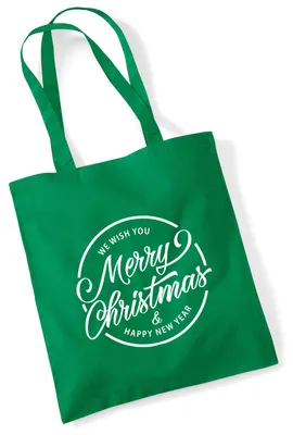 Produktbild von Huuraa Jutebeutel Merry Christmas Schriftzug 10 Liter Kelly Green Baumwolle Tasche Geschenkidee