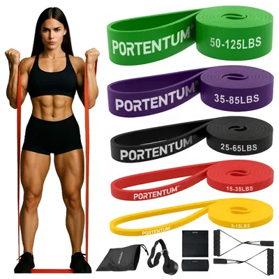 Immagine prodotto di Set di bande elastiche per resistenza - 5 bande - 11 pezzi - Per casa - Allenamento di forza