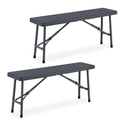 Immagine prodotto di Set di 2 panche da birreria Relaxdays, pieghevoli, in plastica e acciaio, per campeggio, balcone e giardino, A x L x P: 42 x 100 x 25 cm, grigio