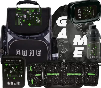 Image de Ensemble de cartables PIXEL 5 en 1 : cartable, sac à dos, trousse, sac de sport ARCADE GAME