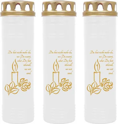 Produktbild von Grabkerze Weiß 3er Pack ( Druck Gold ), 170 Stunden/Kerze, Motiv: Kerze