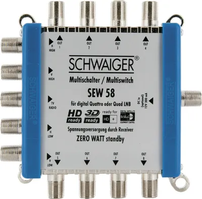 Produktbild von Schwaiger SEW58 531, 5 Eingänge, 8 Ausgänge, 950 - 2150 MHz, 5 - 790 MHz, F, 14V, 18V