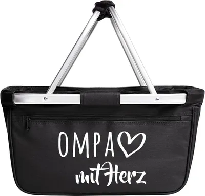 Produktbild von Huuraa Einkaufskorb OMPA mit Herz 20 Liter Black faltbarer Tragekorb Geschenkidee