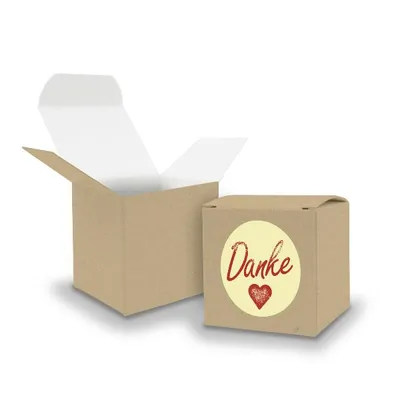 Produktbild von SET DANKE (Motiv1) 24xFaltschachtel Würfel 6,5cm BRAUN + Sticker