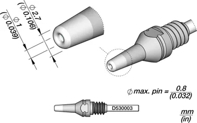 Obrázok produktu pre JBC spájkovacia špička séria D530, D530003/1,0 mm, 2,7 mm, čistenie kolíkov D530003