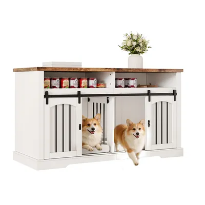 Produktbild von Merax Kommode Hundekäfig Innen Als Hundeschrank, 2-in-1 Sideboard Hundebox Möbel Mit Schiebetür & Trennwand, Hundekäfig Für 1-2 Hunde, Weiß