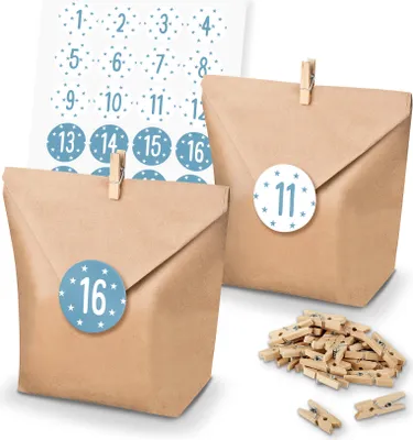 Produktbild von itenga SET Adventskalender 24x Tüten + Klammern + Zahlensticker (Z40)