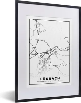 Produktbild von MuchoWow® Gerahmtes Poster Karte - Lörrach - Stadtplan 30x40 cm - Poster mit Schwarzem Bilderrahmen Wandposter Rahmen Foto Bilder - Wandposter Schlafzimmer