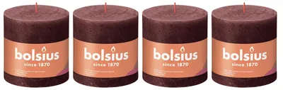 Image de lot de 4 bougies - Hauteur 10 cm - Diamètre 10 cm - Rustique - Rouge velours