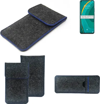 Produktbild von K-S-Trade Handy-Hülle Schutz-Hülle kompatibel mit Huawei nova 7 5G Filztasche Pouch Tasche Case Sleeve Filzhülle dunkelgrau, blauer Rand