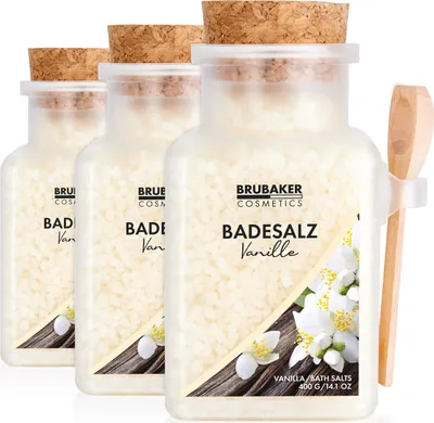 Produktbild von BRUBAKER Badesalz 3x 400 g - Vanille Duft - Badezusatz mit natürlichen Extrakten - Wellness Baden für Entspannung, Erholung und Körperpflege