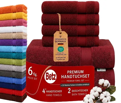 Produktbild von Betz 6er Handtuch Set Premium – 4 Handtücher 50x100 cm – 2 Duschtücher 70x140 cm - 100% Baumwolle – Frottee Handtücher für Bad, Gäste, Alltag-rubinrot