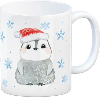 Produktbild von Pinguin mit Weihnachtsmütze Kaffeebecher