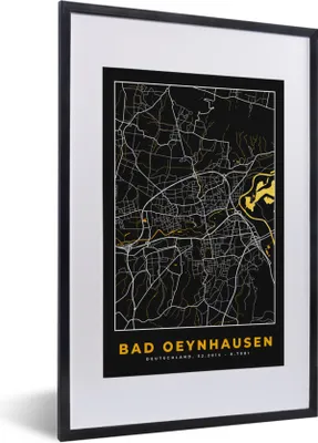 Produktbild von MuchoWow® Gerahmtes Poster Karte - Bad Oeynhausen - Gold - Stadtplan - Deutschland 40x60 cm - Poster mit Schwarzem Bilderrahmen Wandposter Rahmen Foto Bilder - Poster in Rahmen