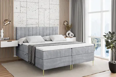 Produktbild von ALTDECOR  Boxspringbett mit Gold Füßen, Matratze und Lattenrost, Boxbett, Topper, Polsterbett mit Bettkasten, Bett mit Stauraum H3-Matratze, Doppelbett - EDITA-FZ- 140x200 - Grau Monolith 84