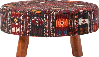 Produktbild von HOMESCAPES Hocker Kilim-Design Holzfüße 62 Rund