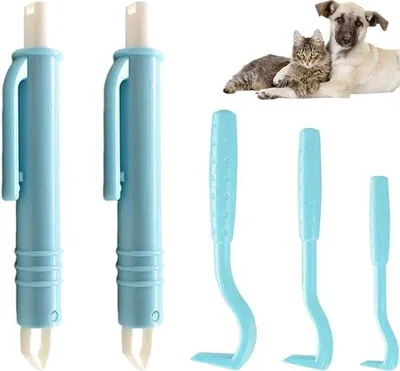 Produktbild von Famanu Zeckenentferner - 3 Zeckenhaken und 2 Zeckenzangen Set, schmerzarmer Entferner für Hunde, Katzen und Menschen (Blau)