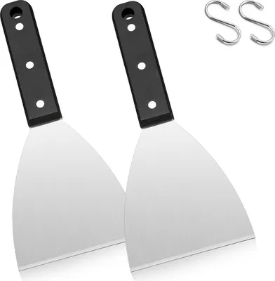 Zdjęcie produktu dla Zestaw szpatułek do grilla ze stali nierdzewnej z plastikowym uchwytem ABS 2 sztuki do czyszczenia kuchni BBQ