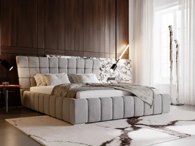 Obrázok produktu pre GRAINGOLD Manželská posteľ 120x200 cm Paris - exkluzívna čalúnená posteľ so zásuvkou, zamatovou látkou a lamelovým roštom - sivá (Magic velvet 2217)
