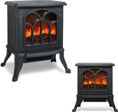 Image de NAIZY 750W/1500W Cheminée électrique avec chauffage, poêle électrique avec simulation de flammes LED, cheminée décorative portable pour l'intérieur, noir
