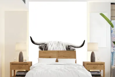 Produktbild von MuchoWow® Fototapete für Wohnzimmer oder Schlafzimmer Wandtapete Vinyl Motivtapete Schottischer Highlander - Tiere - Schwarz - Weiß - 175x240 cm - Schlafzimmertapete