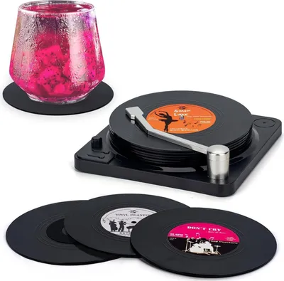 Produktbild von Valdivia Vinyl Schallplatten Untersetzer 6er Set Geschenk Box für Bars Cafés Party