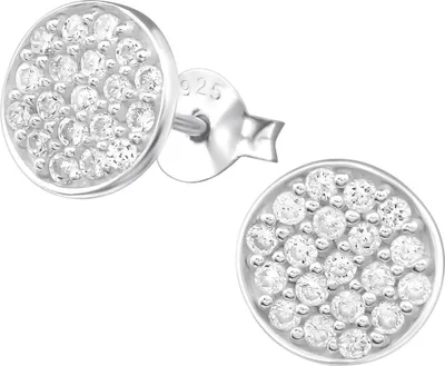 Produktbild von Ohrringe Ohrstecker 925 Sterling Silber Scheibe 8mm mit Zirkoniasteinen
