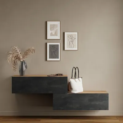 Produktbild von Planetmöbel Flur Möbel Garderobe Hängeschrank 2x 100 cm gold eiche / schwarz charcoal, Wandgarderobe hängend oder stehend