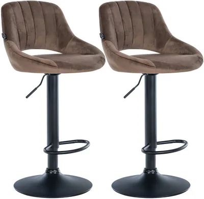 Produktbild von CLP 2er Set Barhocker Milet Samtbezug höhenverstellbar drehbar mit Rückenlehnen braun Material Gestell Metall matt schwarz