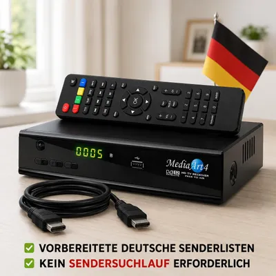 Produktbild von Sat Receiver MEDIAART- 4 vorbereitet Deutsche Senderliste FULL HD 1080P Digital HDMI 2xUSB Neue modell AAC-LC Audioformat, DVB-S, DVB-S2