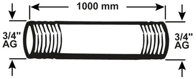 Verzinktes Stahlrohr 1/4" x 1000 mm, Nippel, Außengewinde