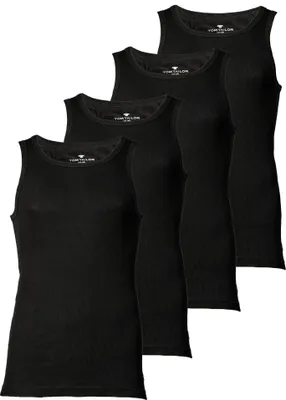 Produktbild von TOM TAILOR Herren Tanktop, 4er Pack - Unterhemd, Garron S, einfarbig Schwarz L