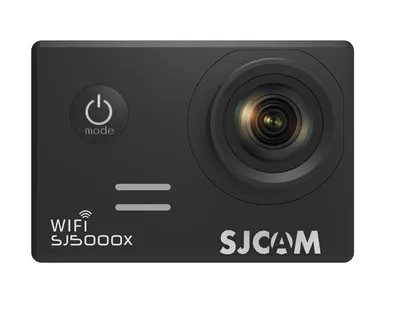 A black SJCAM SJ5000X action camera is shown against a white background.