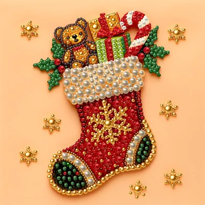 Productafbeelding van Diamond Painting Set Kerstsok - 3D Parelmozaïek - Knutselset voor decoratie