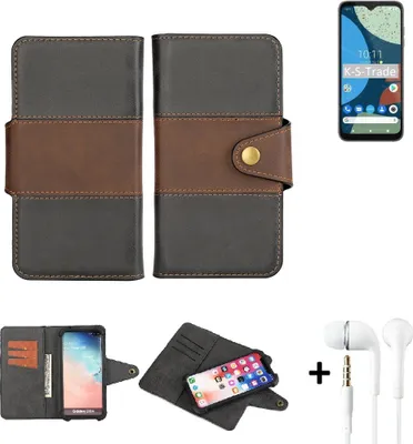 Produktbild von K-S-Trade Handyhülle Schutzhülle Bookstyle Wallet-Case kompatibel mit Fairphone 4 + earphones Bumper rundumschutz schwarz-braun 1x