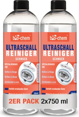 Produktbild von bio-chem Bio Ultraschallreiniger Konzentrat 2x 750 ml inkl. Dosierbecher, geruchsfrei, alkoholfrei, Reinigungszusatz für Ultraschallgeräte/Ultrasonic-Cleaner für Brillen, Schmuck u.v.m.