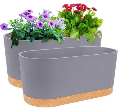 Image de 2 jardinières auto-arrosables pour fenêtres, dimensions 40 x 17,8 cm, couleur gris clair
