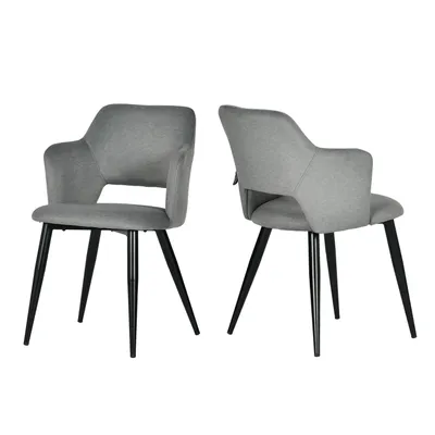 Image de Meubles Cosy : lot de 2 chaises de salle à manger de style scandinave avec accoudoirs, revêtement respectueux des animaux et assise rembourrée, gris - AKANJI CC