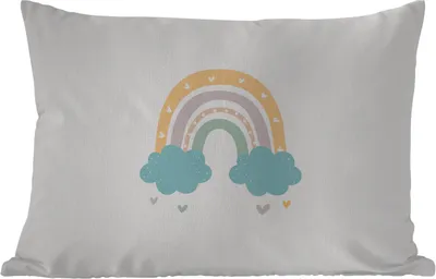 Produktbild von MuchoWow® Outdoor Kissen - Regenbogen - Herzen - Wolken - Punkte - Pastell - Kinder - 60x40 cm - Wetterfest - Lounge Kissen - Zierkissen - Kissen für Innenräume