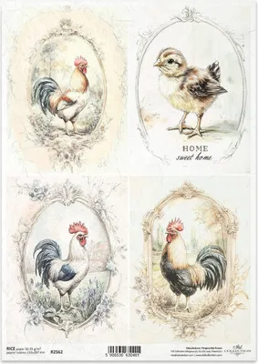 Produktbild von ITD Reispapier Decoupage Bastelpapier Serviettentechnik-R2562 gerahmte Hähne Landklima