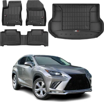 Productafbeelding van Set vloermatten en bagageruimtermat voor Lexus NX 2014-2022, gemaakt van TPE, kleur zwart