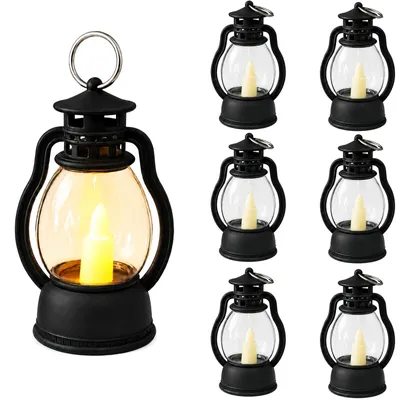 6 Mini-LED-Laternen schwarz für Halloween-Deko