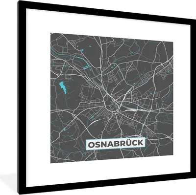 Produktbild von MuchoWow® Gerahmtes Poster Stadtplan - Deutschland - Blau - Osnabrück - Karte 40x40 cm - Poster mit Schwarzem Bilderrahmen Wandposter Rahmen Foto Bilder - Poster - Plakat im Rahmen