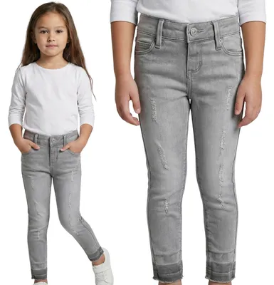 Produktbild von Graue Jeanshose für Mädchen im Used-Look, bequeme Mädchenjeans 116