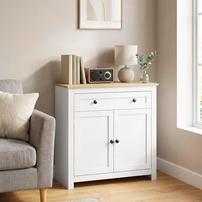 Produktbild von SUGIFT Sideboard mit Schublade und Doppeltür, Anrichte verstellbarer Einlegeboden, Spanplatte Weiß | 78,5 x 35 x 80 cm | 19,5 kg