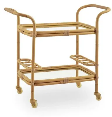 Produktbild von Casa Padrino Luxus Outdoor Servierwagen Naturfarben 89 x 45 x H. 82 cm - Wetterbeständiger Garten & Terrassen Trolley - Garten & Terrassen Accessoires - Luxus Qualität